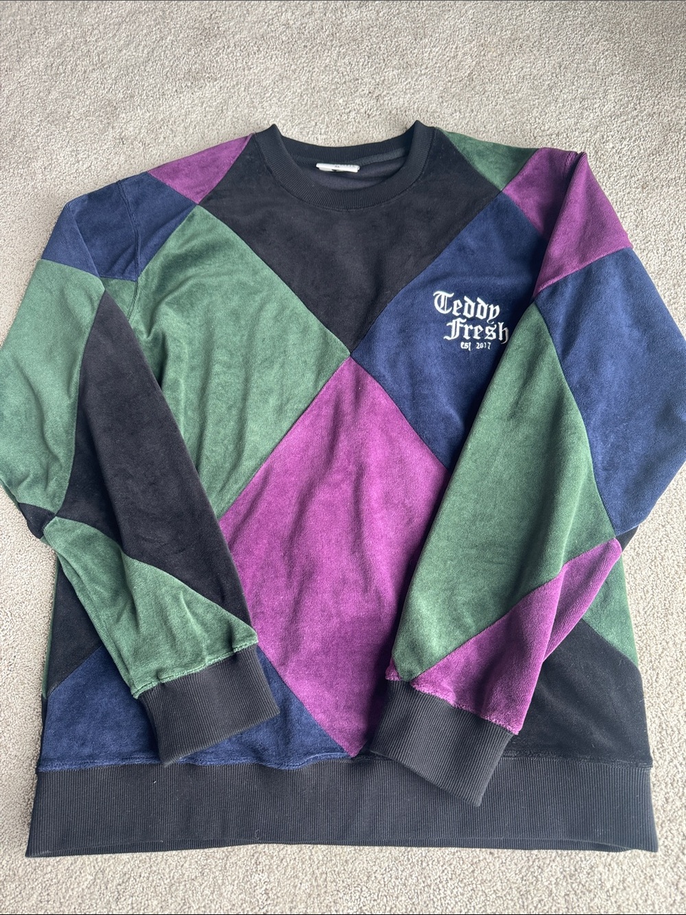 Teddy Fresh Men’s Diamond Patch Crewneck Sweater - Black/Green/Purple/Blue